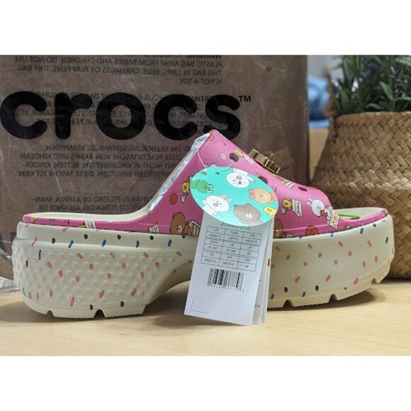 Crocs LINE FRIENDS Pink Stomp Platform Slide Sandals with Jibbitz Charms W10/M8 - Picture 9 of 13